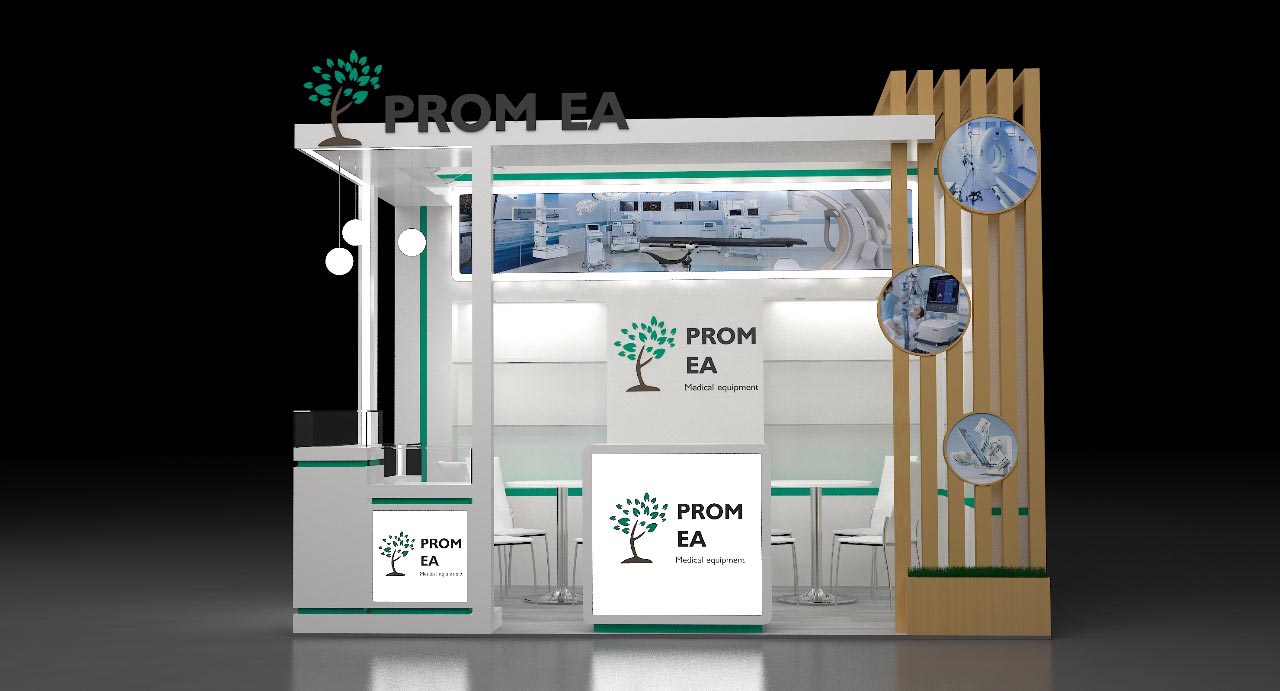 Simple custom trade show booth Kazakhstan side view